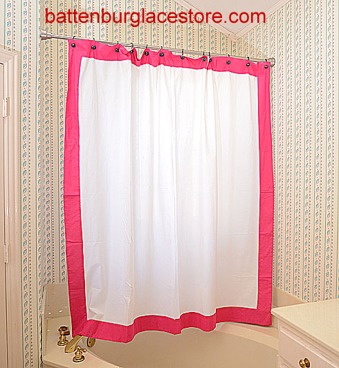 Hemstitch Shower Curtain Fuchsia Rose Pink border